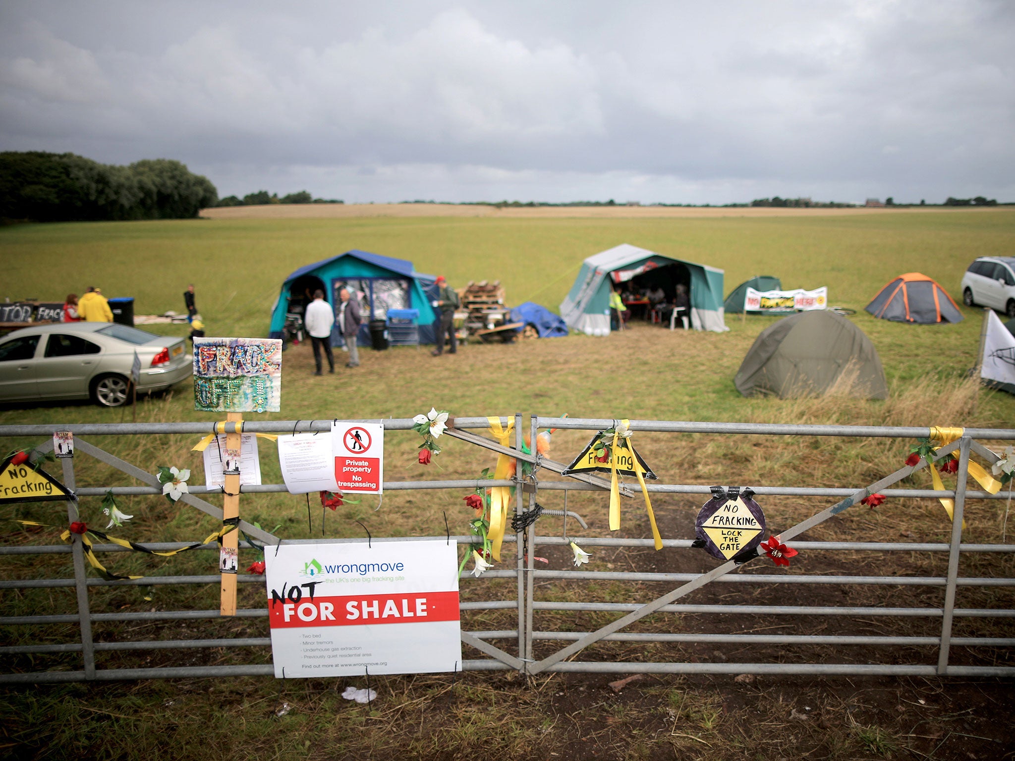Anti-fracking activists near a proposed site at Westby, near Blackpool