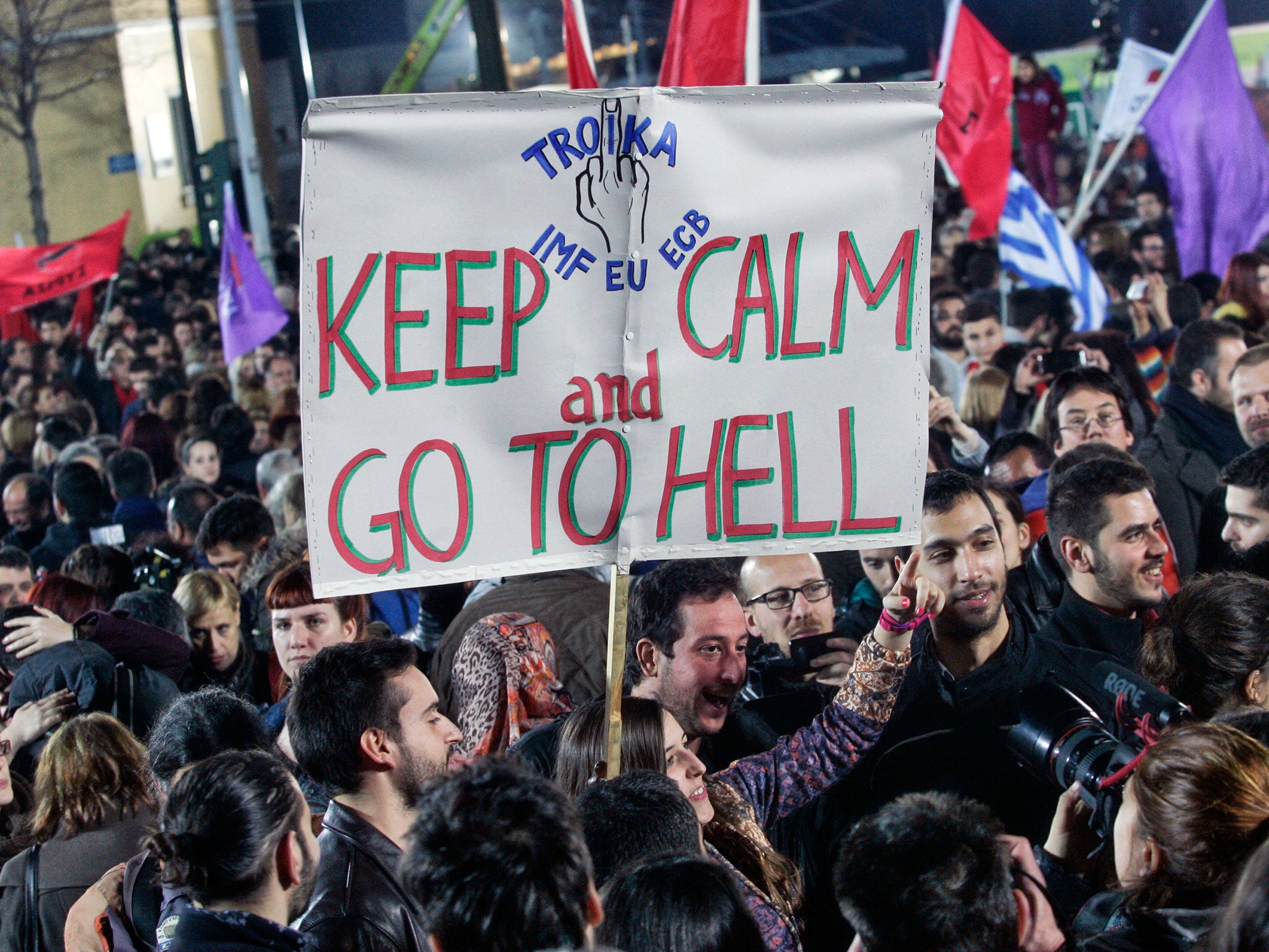 Anti-austerity voters during a rally outside Athens University Headquarters in Athens