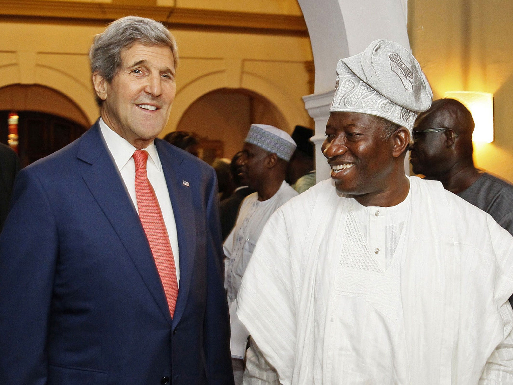 US Secretary of State John Kerry meets with Nigeria's President Goodluck Jonathan at the State House in Lagos