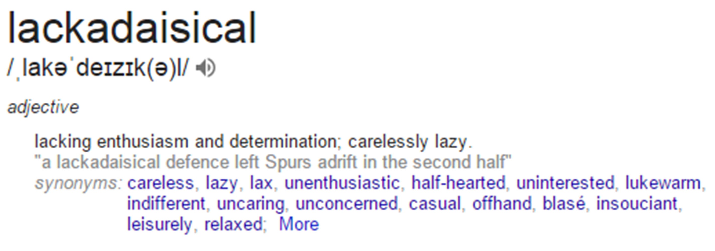 Google trolls Tottenham with Oxford dictionary definition of  'lackadaisical', The Independent