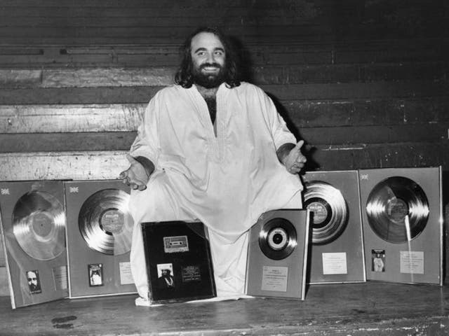 Roussos in 1976 with some of his gold and silver discs (and a gold cassette); he sold more than 60m records worldwide