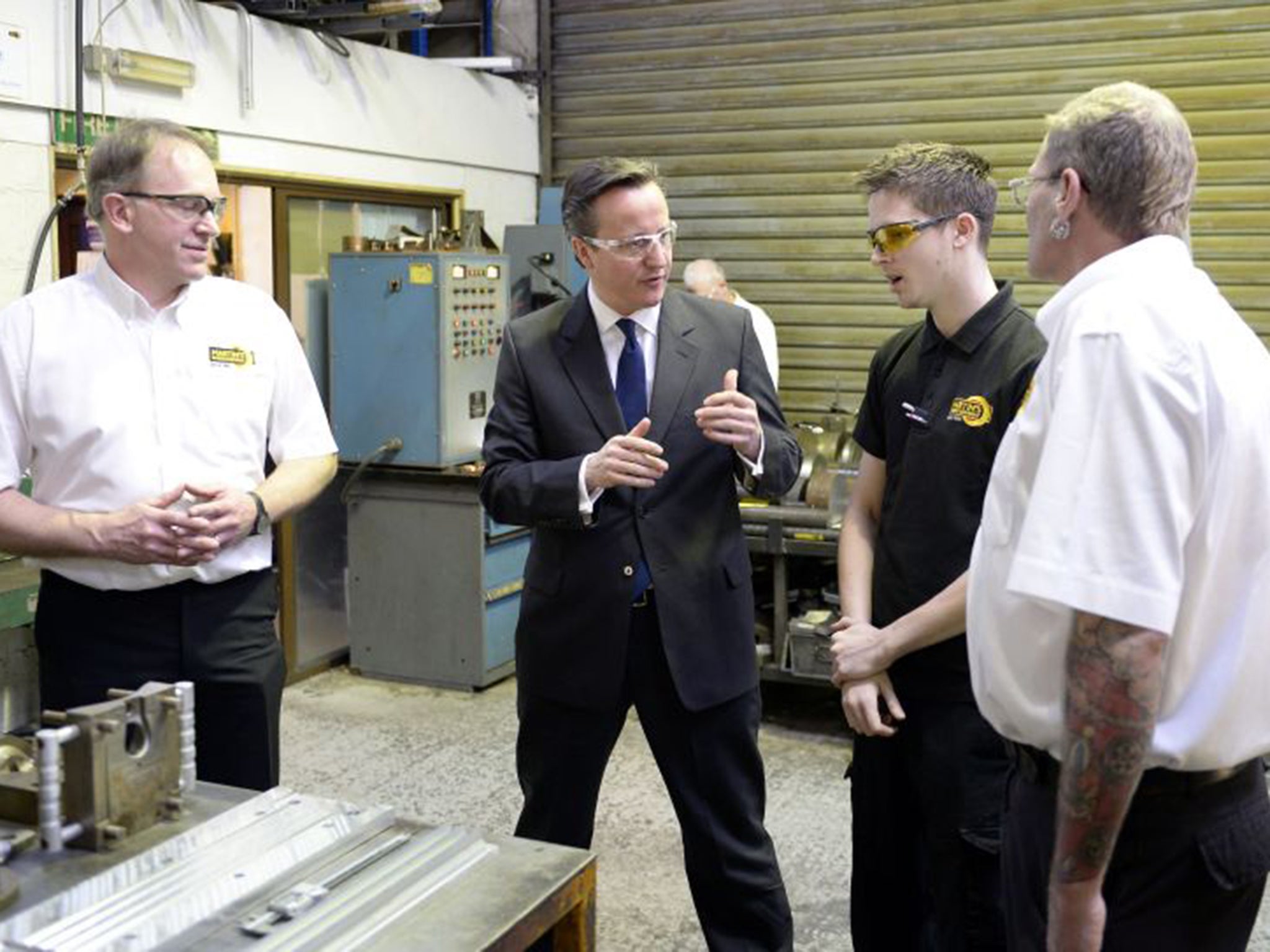 David Cameron with apprentices in Southampton on Monday