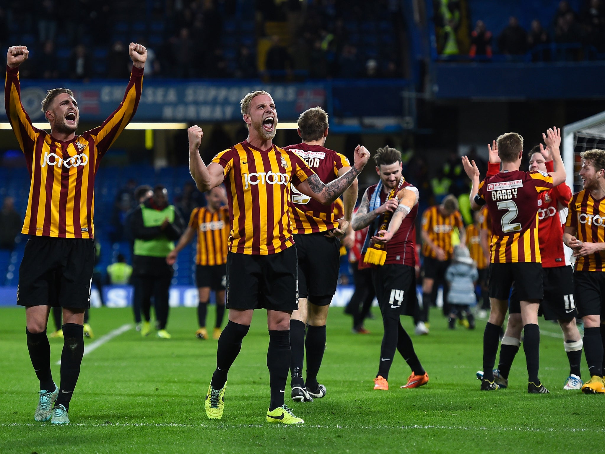 Bradford City's reward for their memorable win over Chelsea is a trip to face either Sunderland or Fulham (Getty)