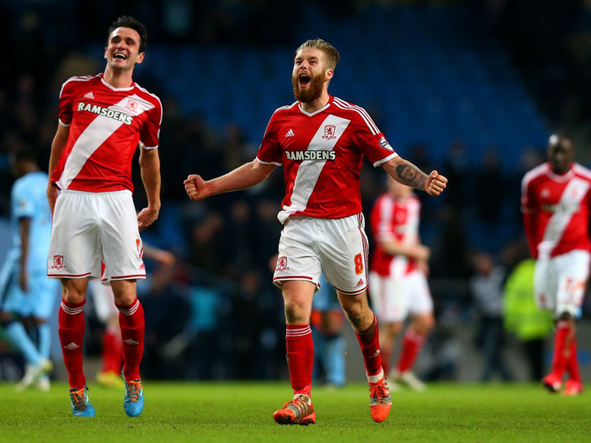 Middlesbrough’s Adam Clayton celebrates the Cup defeat of his former club Manchester City (Getty)