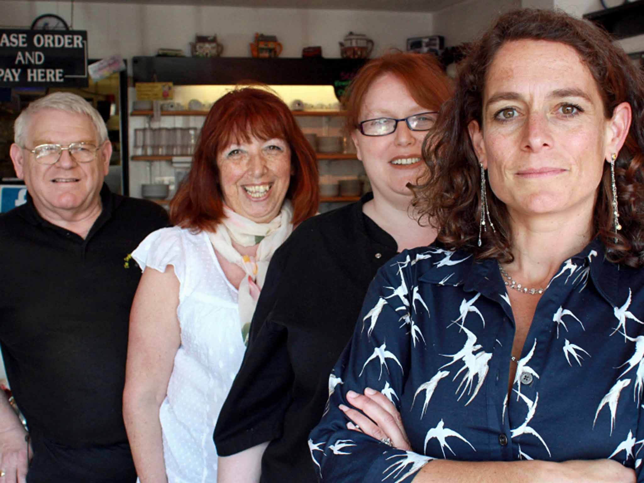 Cup of woe: Alex Polizzi (right) with the Messer family at their tea room