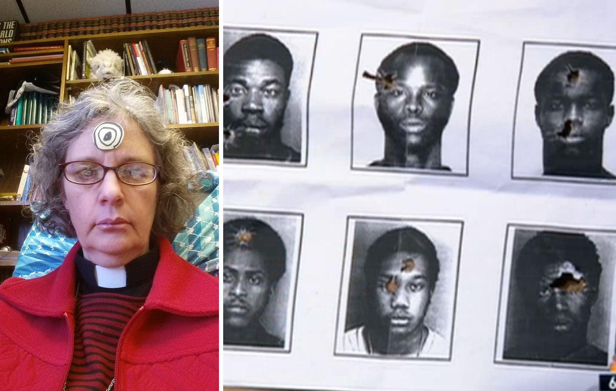 Reverend Joy Gonnerman and the pictures used by police as targets for their firing range