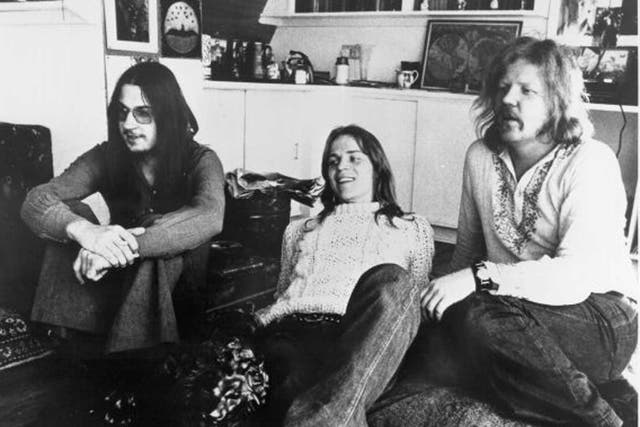 Tangerine Dream's definitive line-up c. 1973, from the left: Christopher Franke, Peter Baumann and Froese