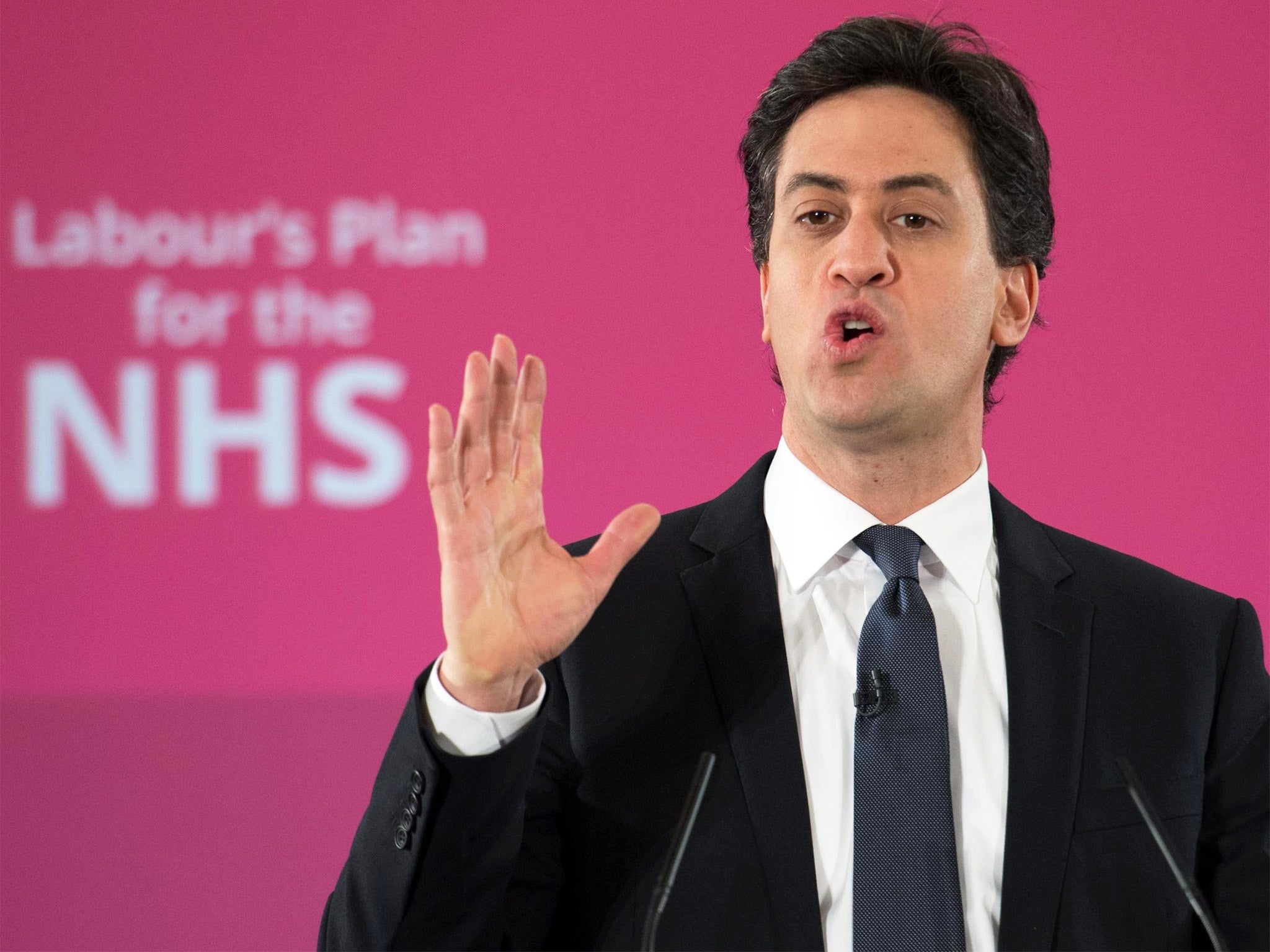 Labour leader Ed Miliband delivers a speech on his party's plans for the NHS, in Sale, on Tuesday