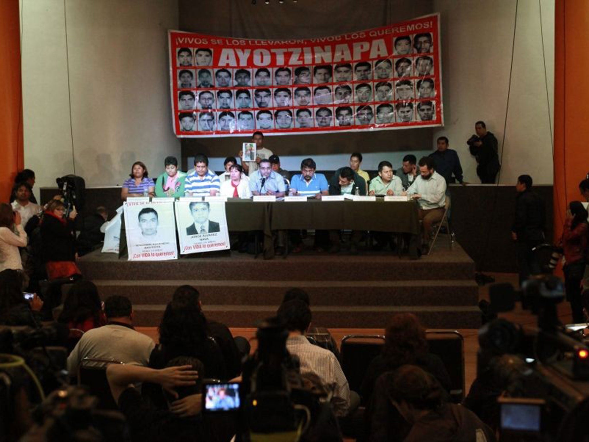 Parents of the 43 students missing in Iguala, Mexico, participate in a press conference in Mexico City, Mexico, 27 January