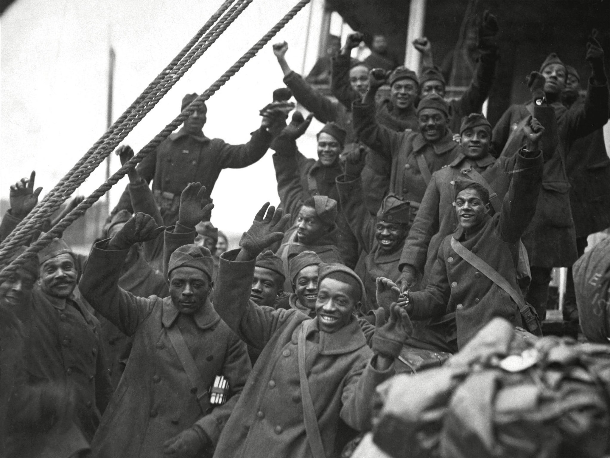 Hell, yeah: members of the 369th Infantry arrive back in New York