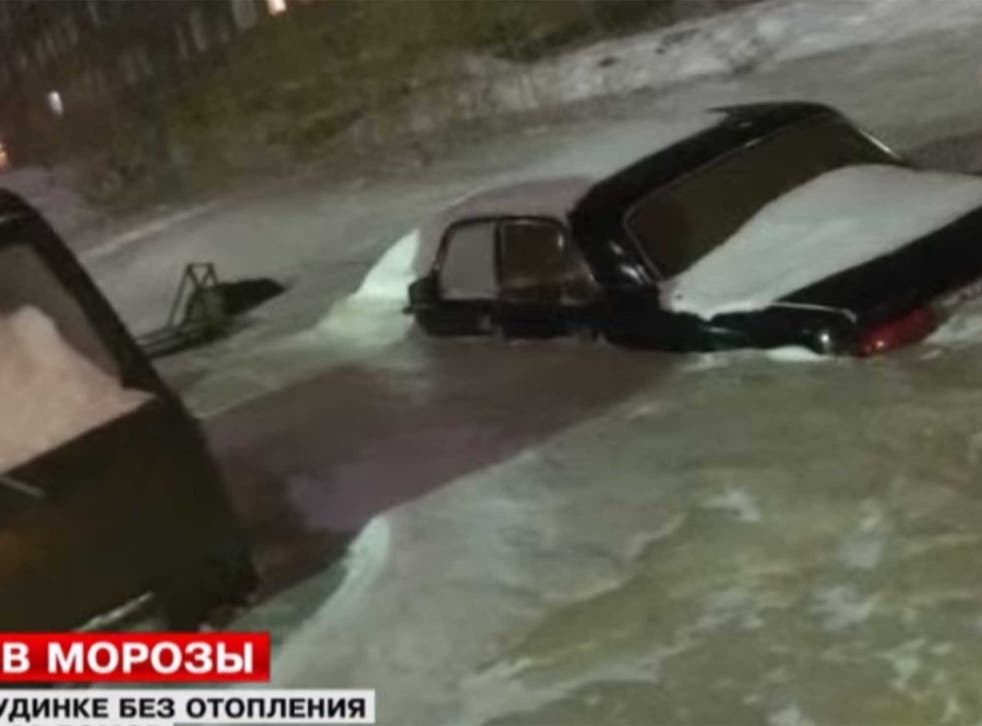 A screenshot taken from a Russian TV station showing the ice