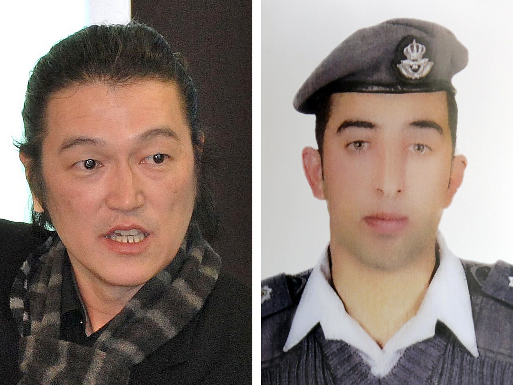 Japanese journalist Kenji Goto (left) and Jordanian pilot Maaz al-Kassasbeh, who were both captured by Islamic State jihadist group in Syria