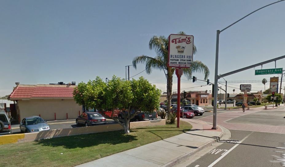 Tam's Burgers on E Rosecrans and S Central, where the incident took place (Picture: Google)
