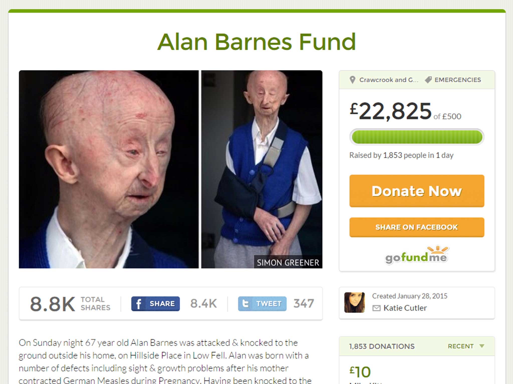 Ms Cutler's page set up for Alan Barnes