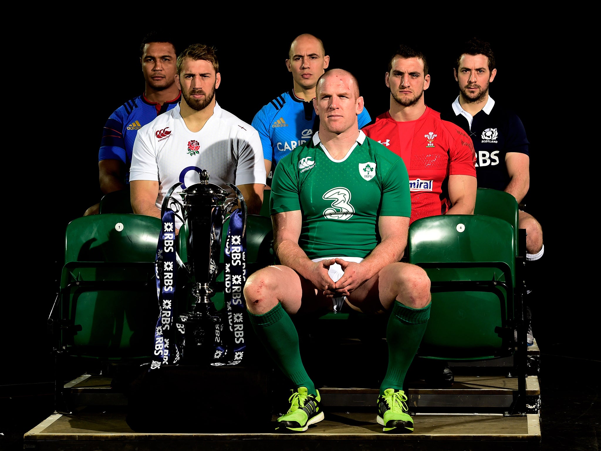 (L-R) Thierry Dusautoir of France, Chris Robshaw of England, Sergio Parisse of Italy, Paul O'Connell of Ireland, Sam Warburton of Wales and Greig Laidlaw of Scotland