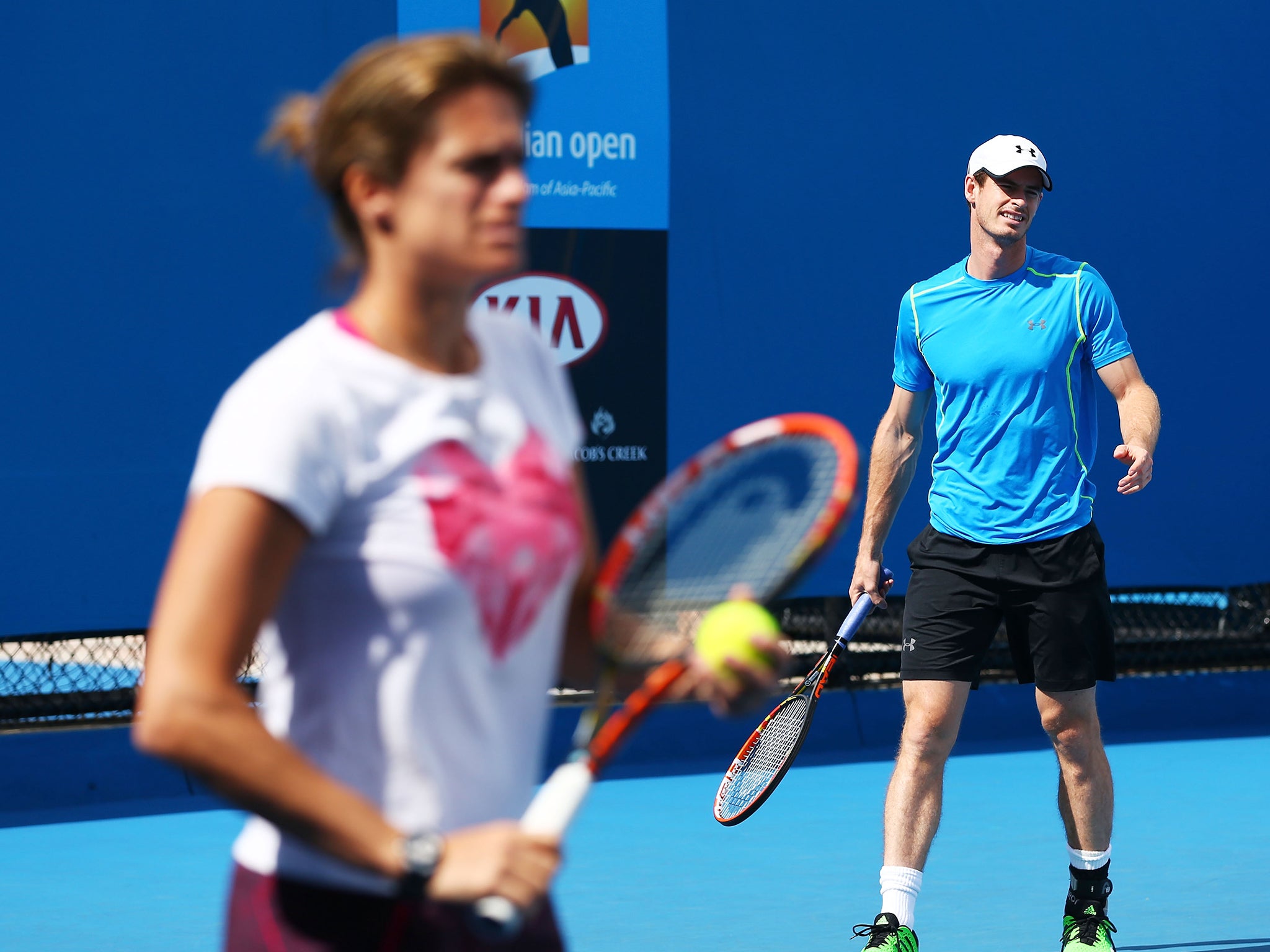 Murray and Mauresmo at a practice session in January