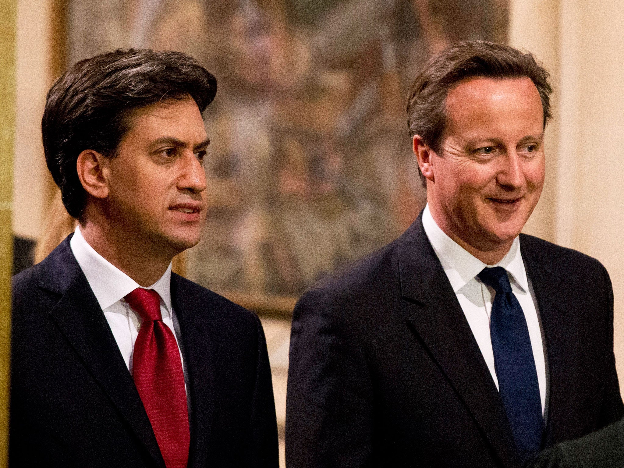 A ComRes opinion poll has found that if forced to choose between David Cameron and Ed Miliband as PM, voters were split 55 per cent to 45 per cent in favour of the incumbent (Getty)