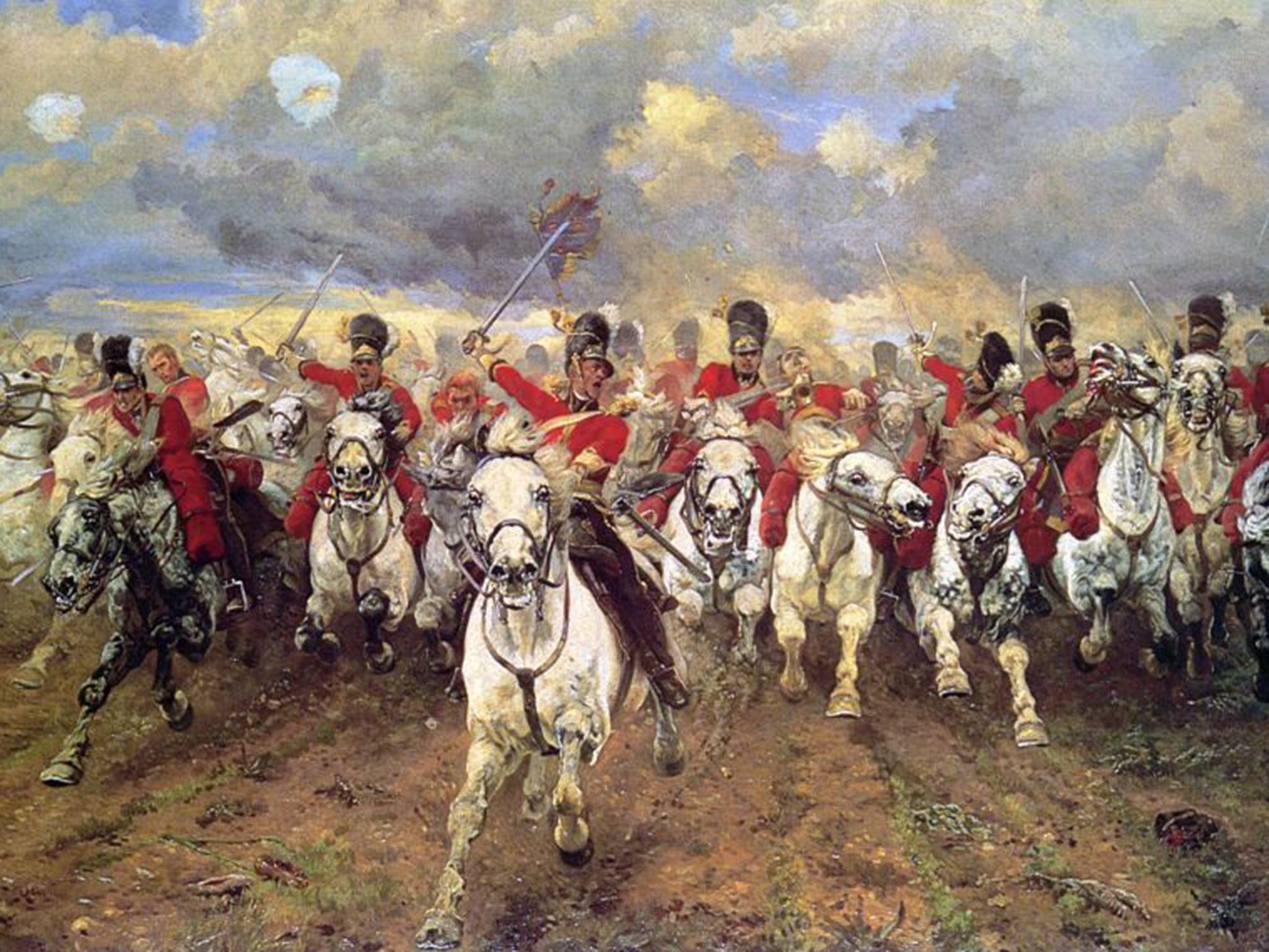 Lady Butler’s painting Scotland Forever! – the Greys actually advanced at the trot because of the broken ground