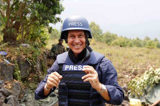 Peter Greste pictured in the Democratic Republic of Congo in 2013. The journalist spent 400 days in jail on charges of ‘spreading false news’ and supporting the government’s opponents