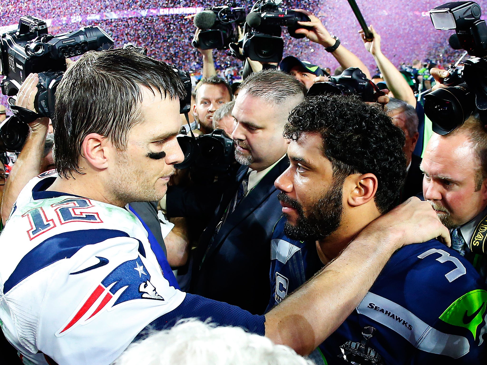 Brady consoles rival Wilson after the Super Bowl