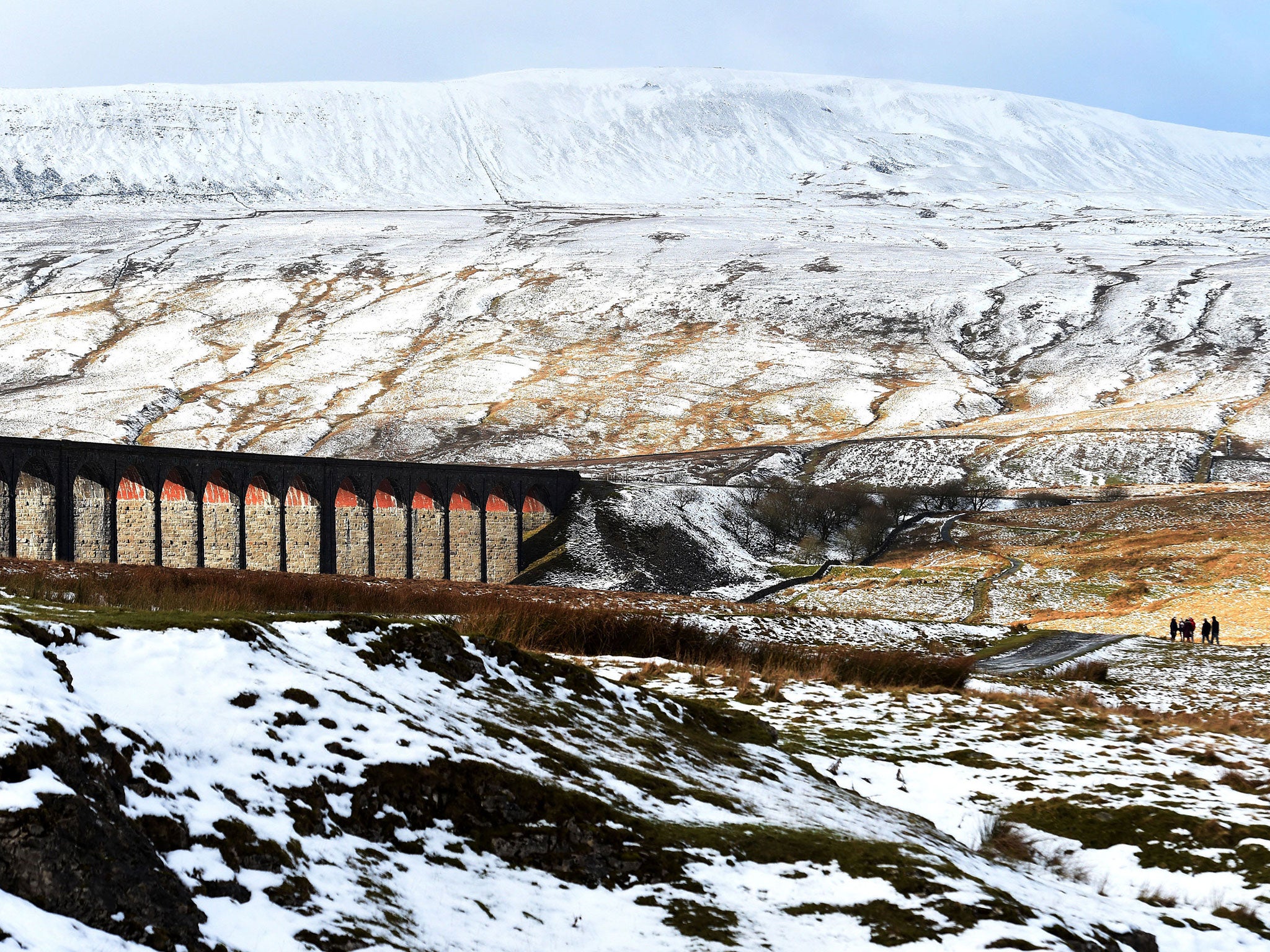 Walkers at Ribblehead Viaduct in North Yorkshire