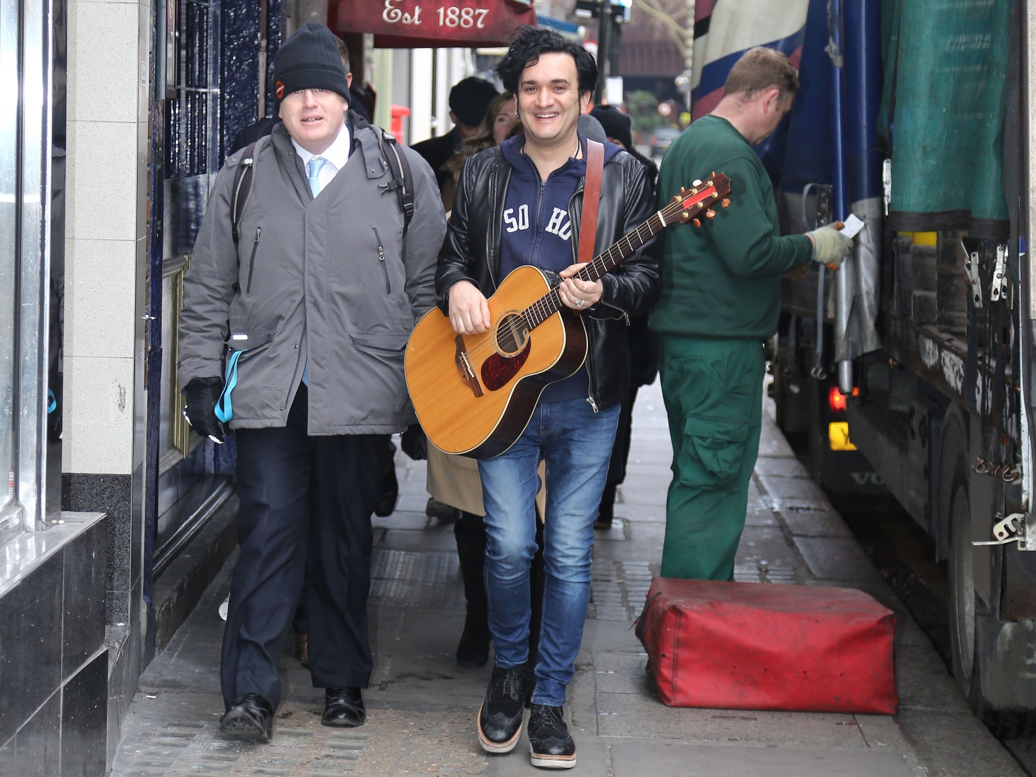 Boris Johnson with The Voice contestant Tim Arnold. The pair were out in London as part of the Save Soho campaign.