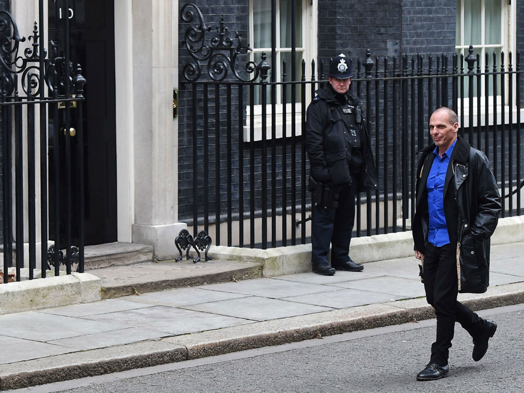 Even the Greek crisis doesn't seem to matter - and leftist Finance Minister Yanis Varoufakis, pictured at 11 Downing Street, has become a rock star