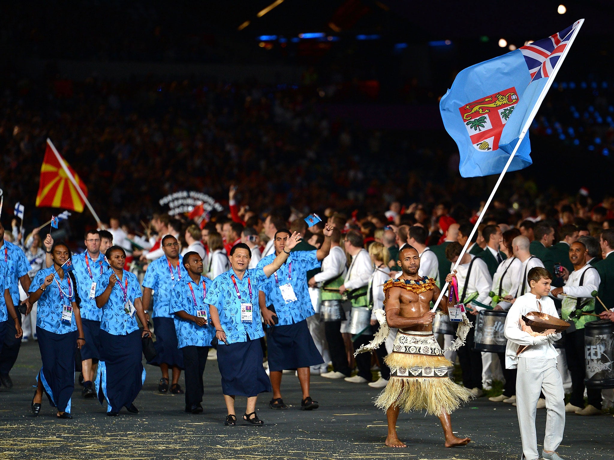 The Fijian flag seen during the Opening Ceremony of the London 2012 Olympic Games