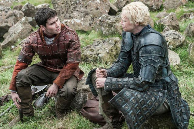 Daniel Portman as Podrick Payne and Gwendoline Christie as Brienne of Tarth in Game of Thrones