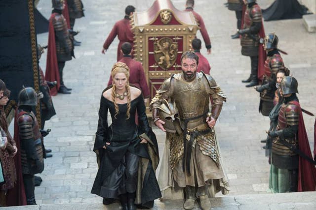 Lena Headey as Cersei Lannister and Ian Beattie as Meryn Trant in the fifth season of Game of Thrones
