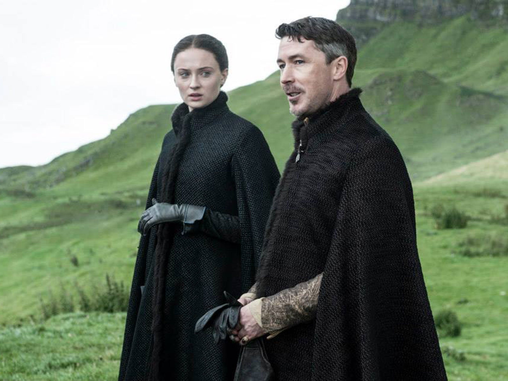 Sophie Turner as Sansa Stark and Aidan Gillen as Littlefinger in Game of Thrones