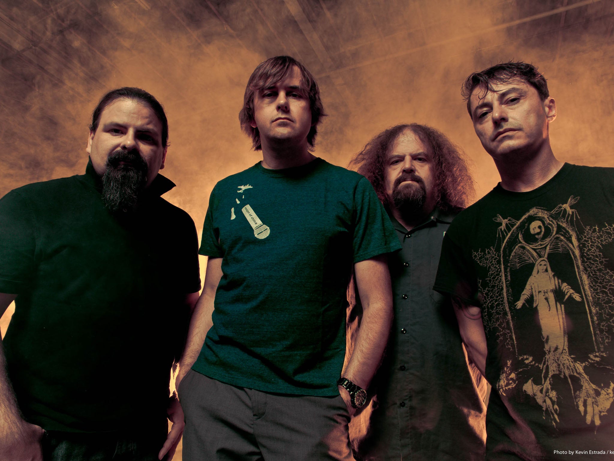 Barney Greenway (second left) with British grindcore band Napalm Death