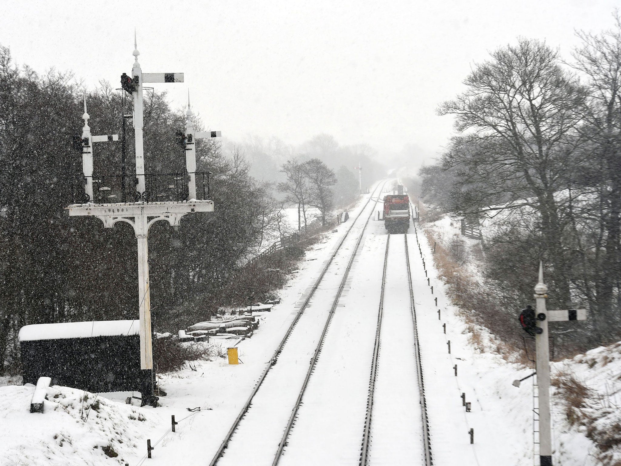 A deserted Goathland Station as blizzard sweeps through North Yorkshire