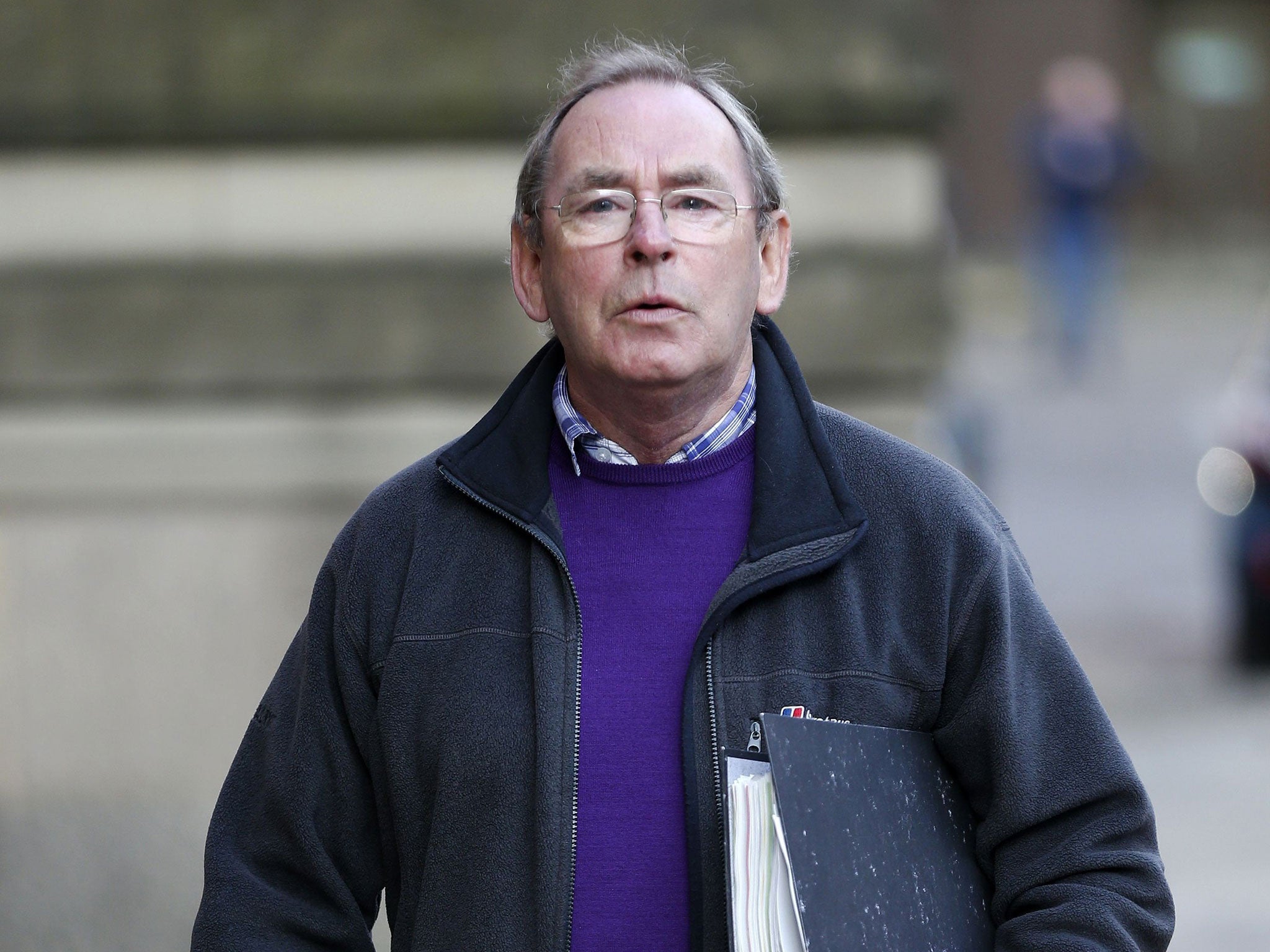Former television weather presenter Fred Talbot arrives to start giving his evidence at Manchester's Minshull Street Court, where he is standing trial charged with historical sexual offences