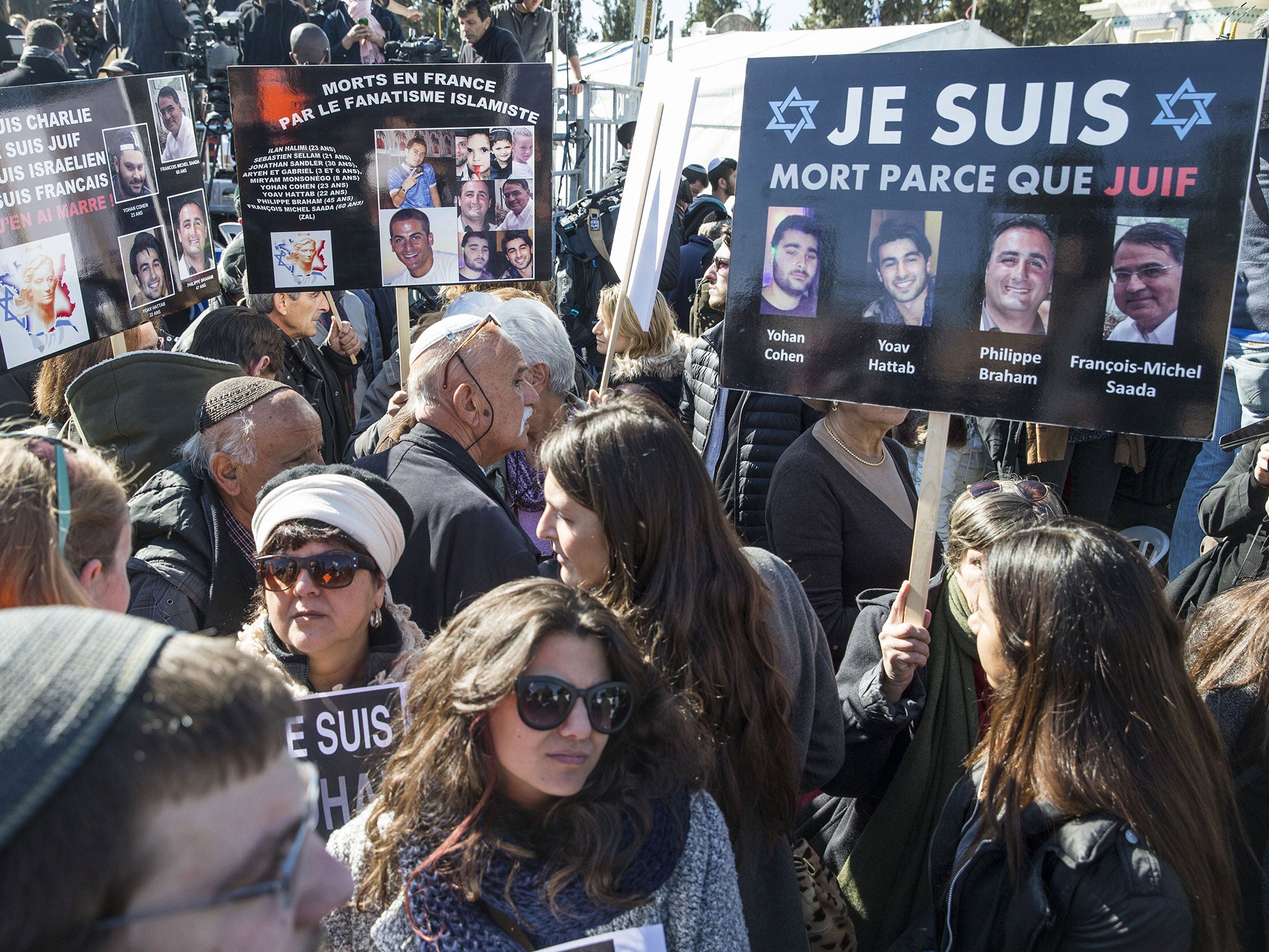 People protest at the murder of French Jews during the Paris attacks