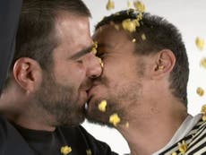 James Franco and Zachary Quinto stage promotional kiss