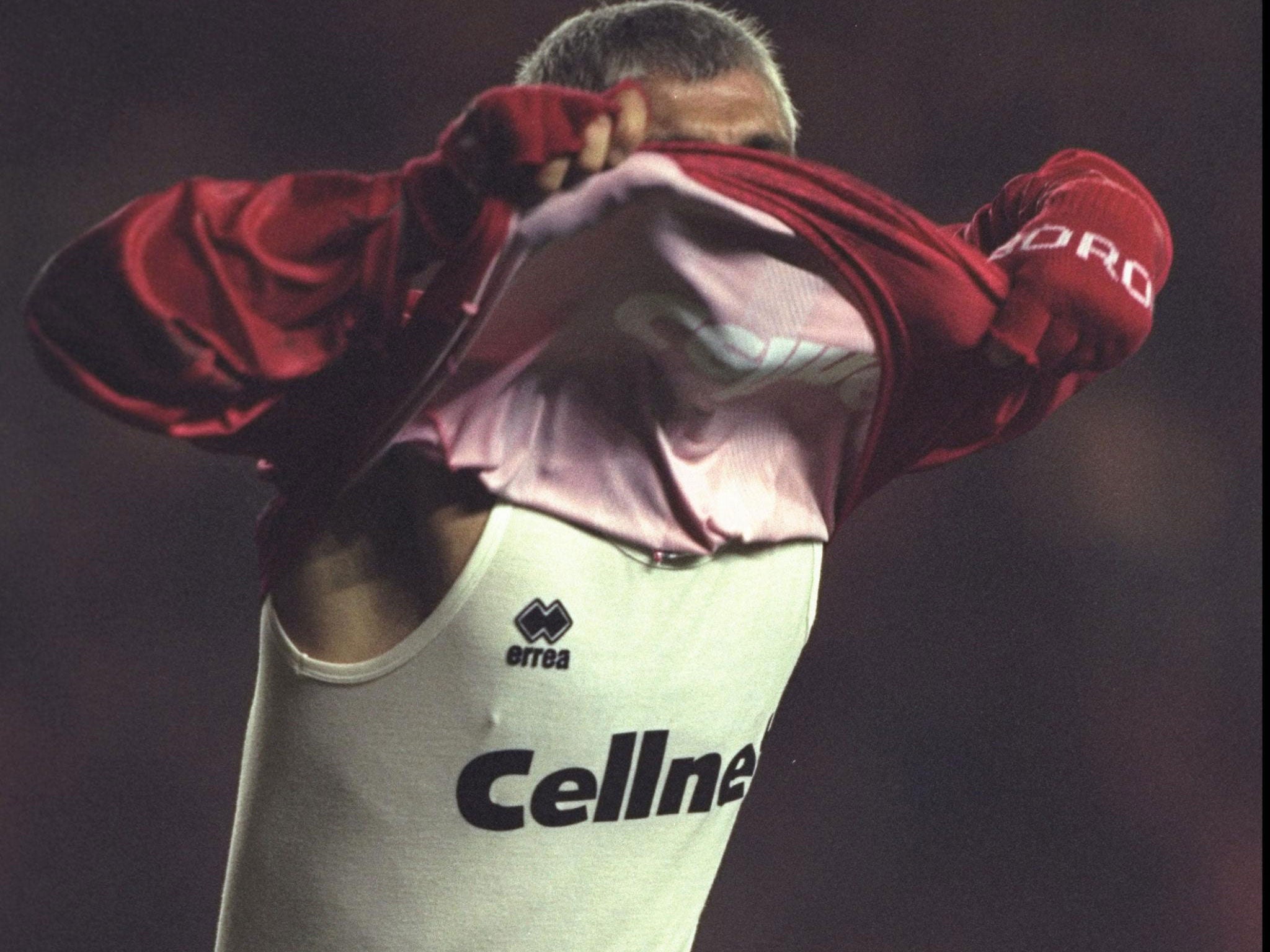 Fabrizio Ravanelli was a fan of pulling his shirt over his head in celebration - before the rule changed to make it an automatic booking