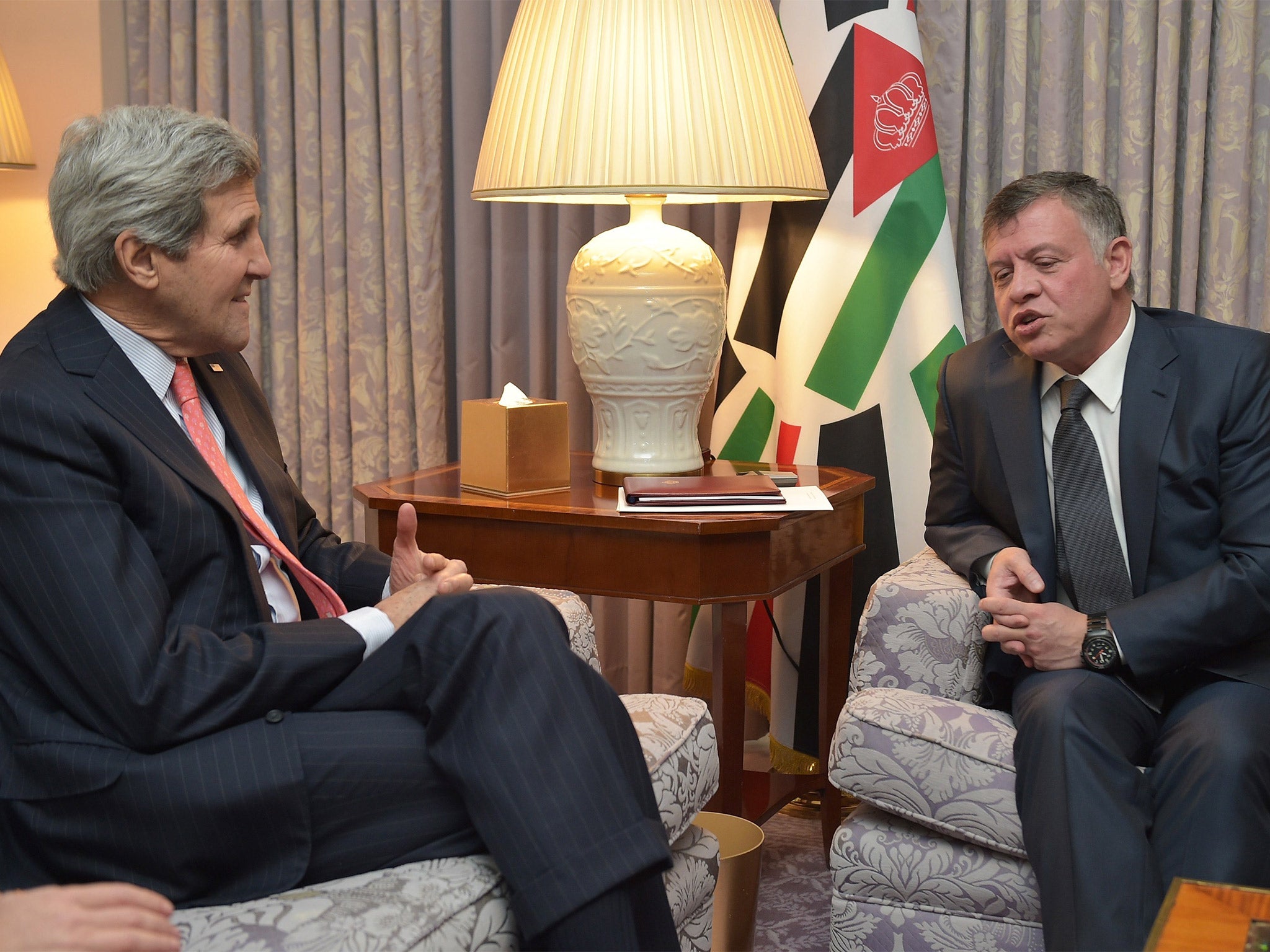 US Secretary of State John Kerry meets with Jordan's King Abdullah II in Washington on Tuesday (Getty)