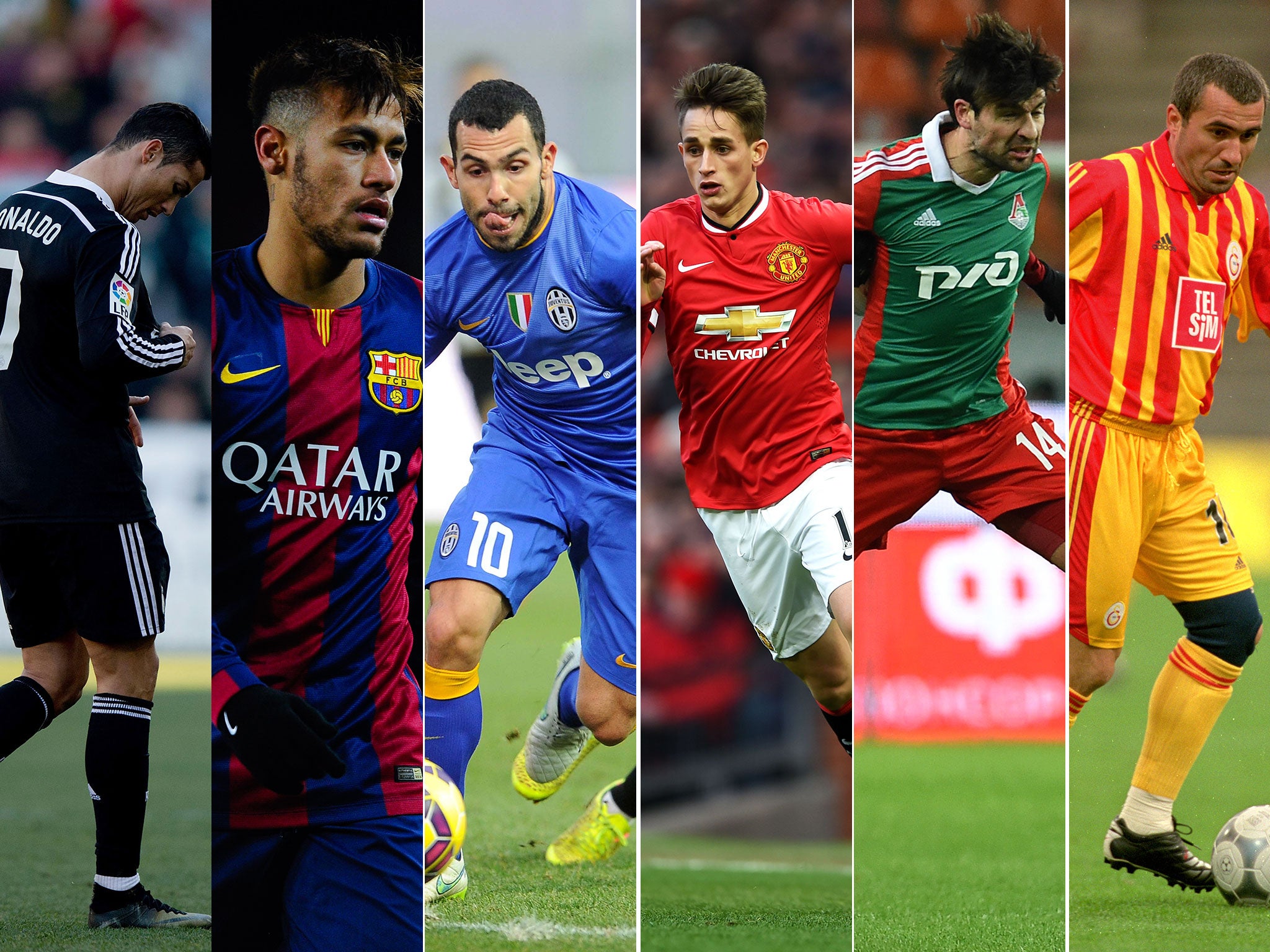 Cristiano Ronaldo, Neymar, Carlos Tevez, Adnan Januzaj, Vedran Corluka and Gheorghe Hagi