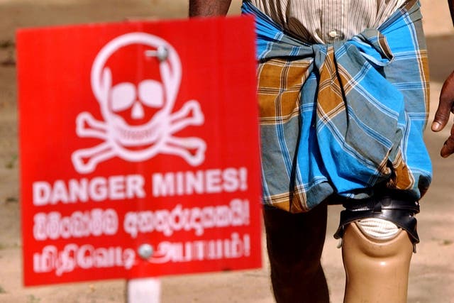 Veneer of civilised life: landmines in the war-ravaged town of Chavakachcheri, Sri Lanka