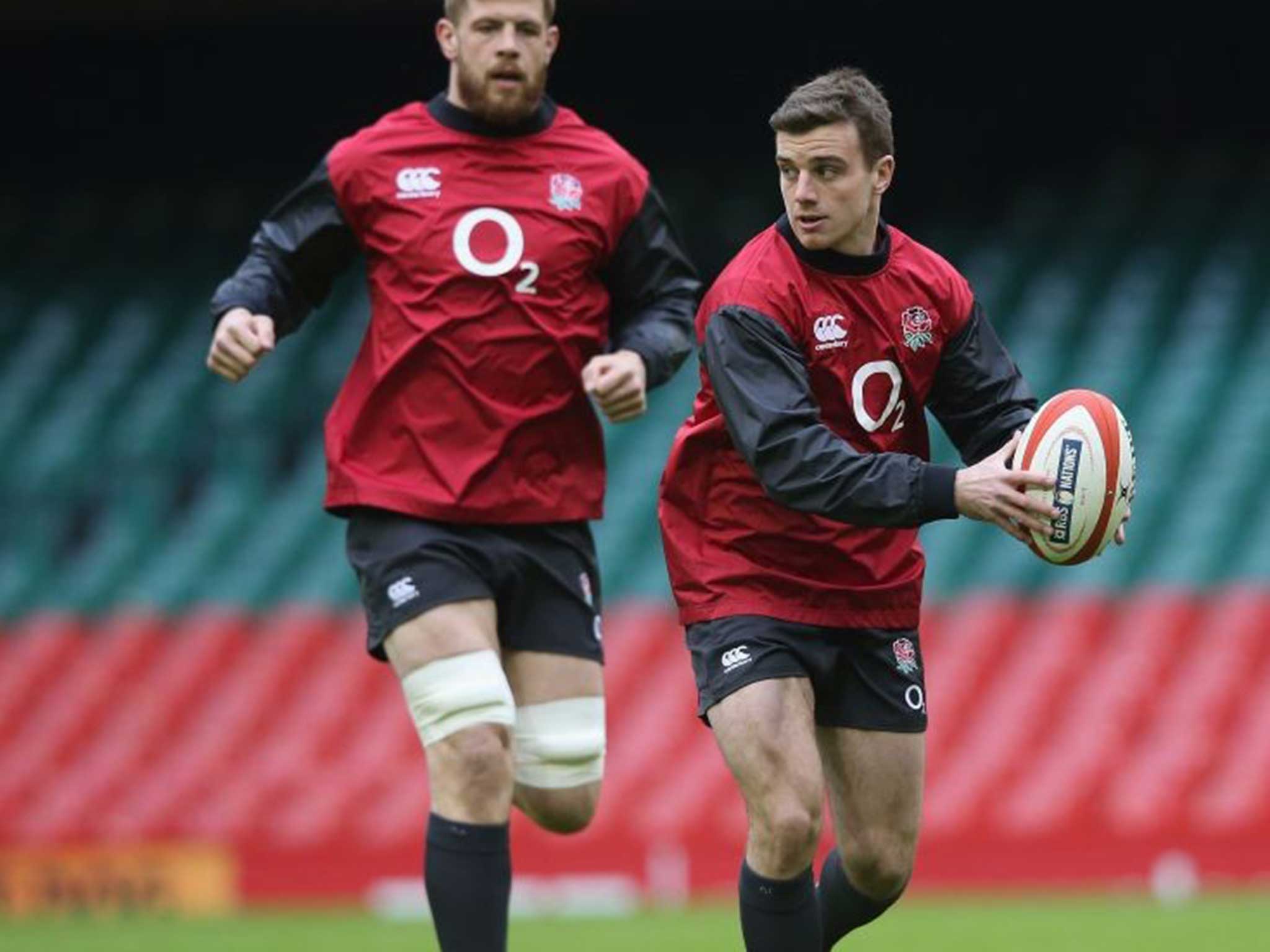 England’s George Ford runs with the ball during the captain’s run at the Millennium Stadium