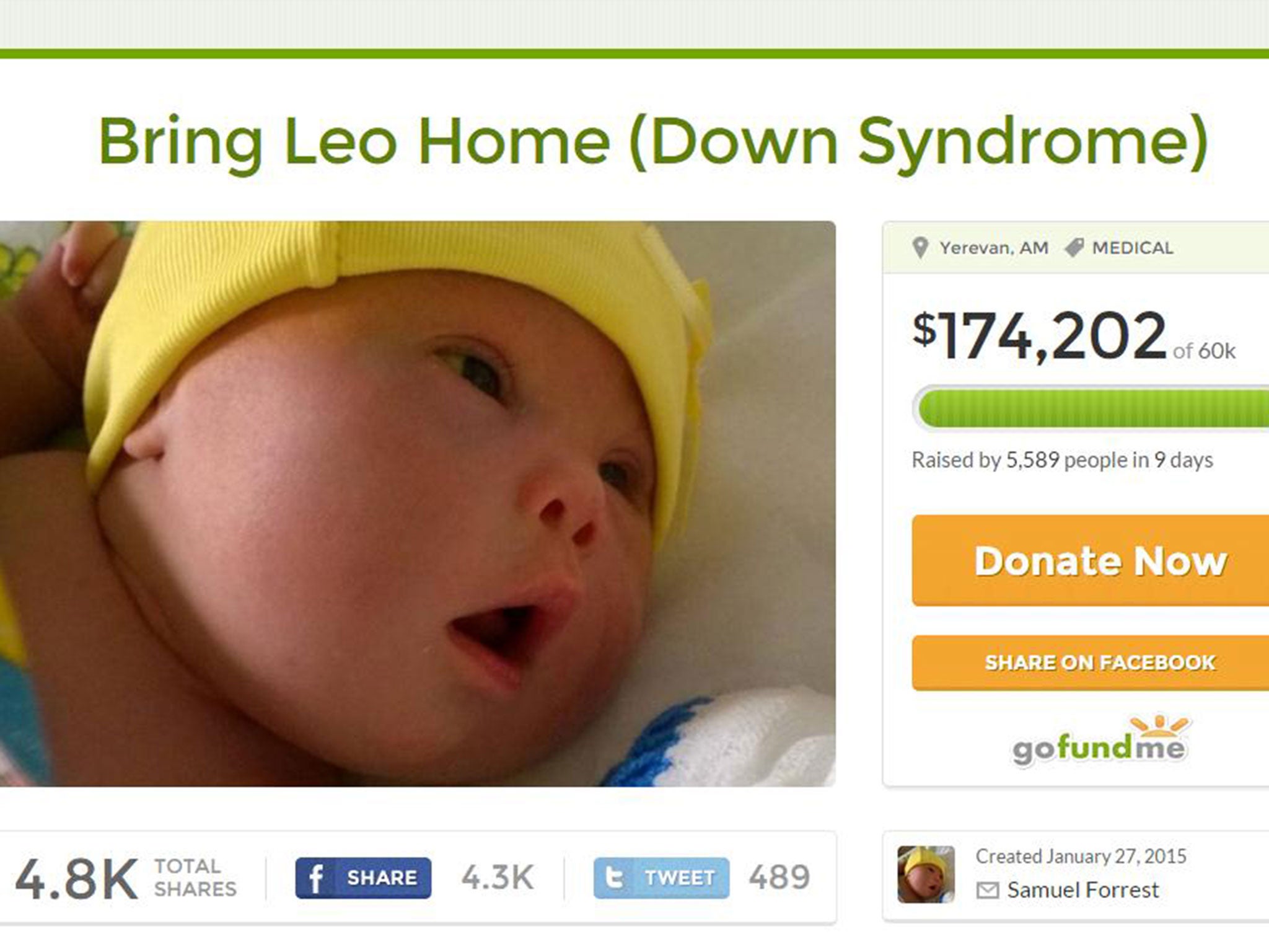 Baby Leo's Gofundme page