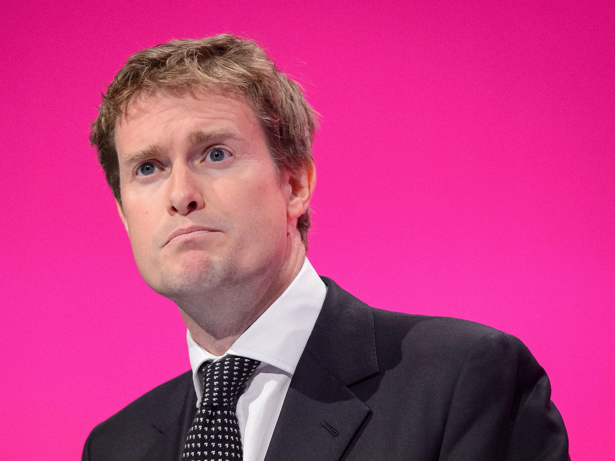 Labour Party education spokesman Tristram Hunt speaks to delegates in the exhibition hall in Manchester on September 21, 2014 on the first day of the Labour Party conference.