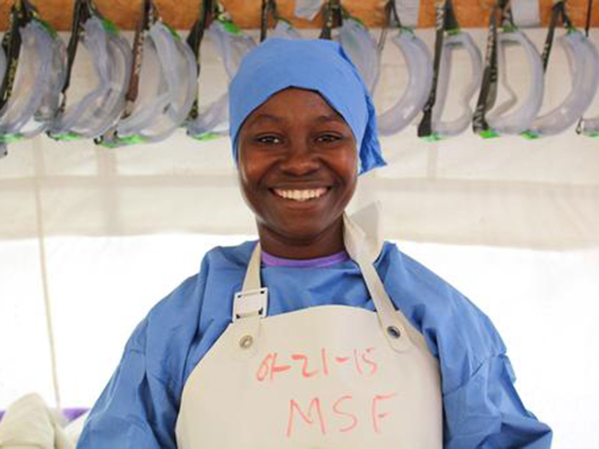 Siannie Beyan contracted Ebola and survived after care at the Medecins Sans Frontieres Ebola Management Center in Monrovia where she now works as a psychosocial assistant.