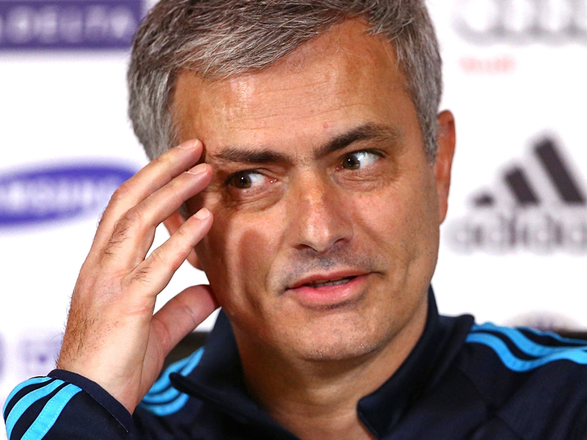Jose Mourinho ponders a question during yesterday’s press conference at Cobham