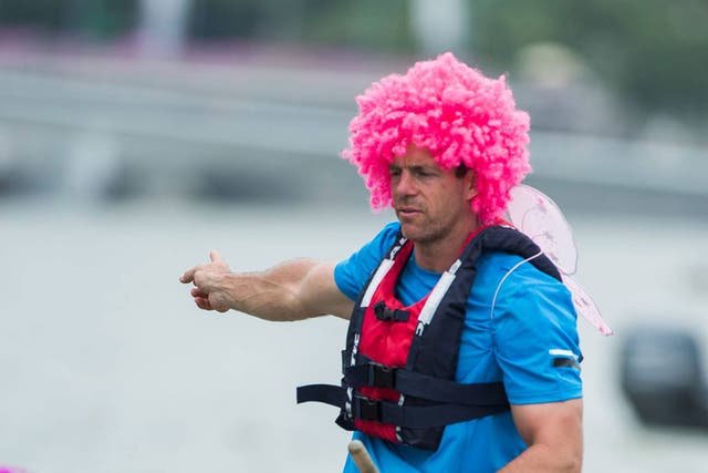 A bit of fun prior to the third day of the Extreme Sailing Series in Singapore saw some of the crews banging the drum for the dragon boat racers, including Pete Greenhalgh, long-standing right hand man to Leigh McMillan on The Wave, Muscat