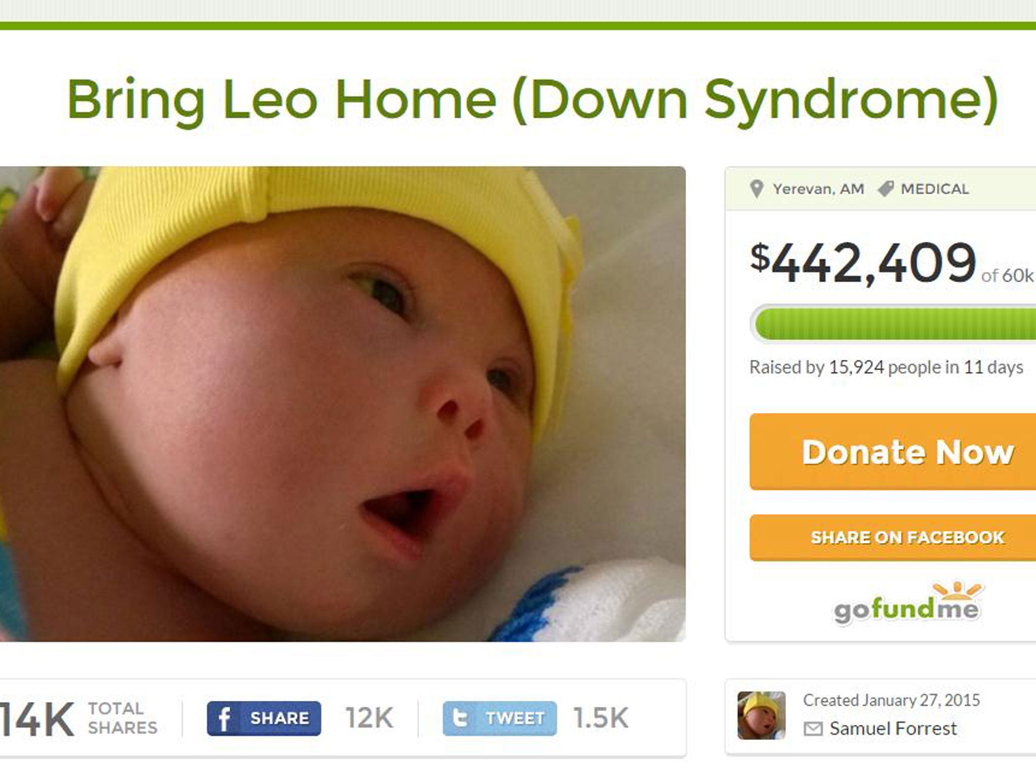 Baby Leo's Gofundme page