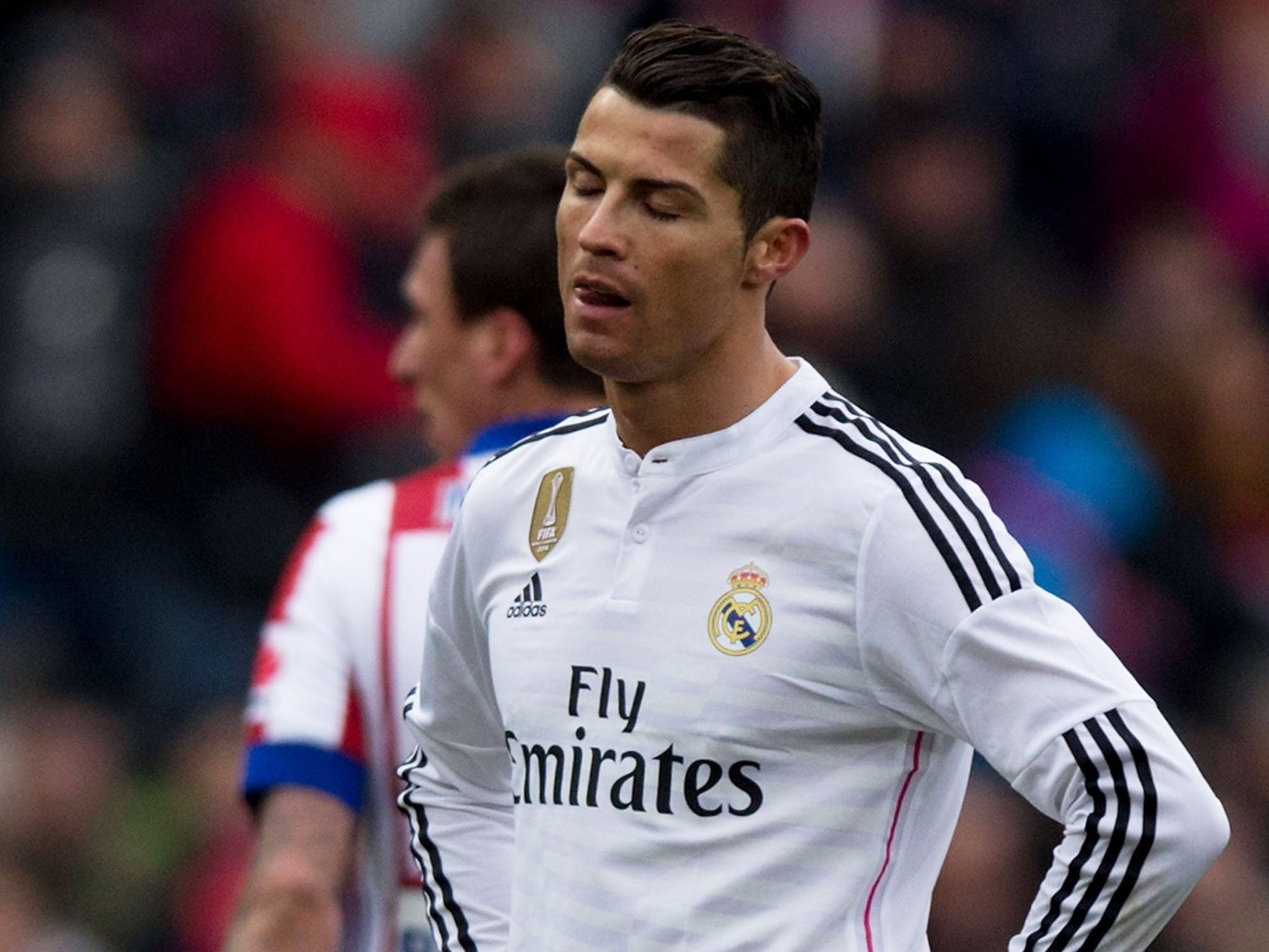 A distraught Cristiano Ronaldo pictured after Real Madrid lost 4-0 to Atletico Madrid