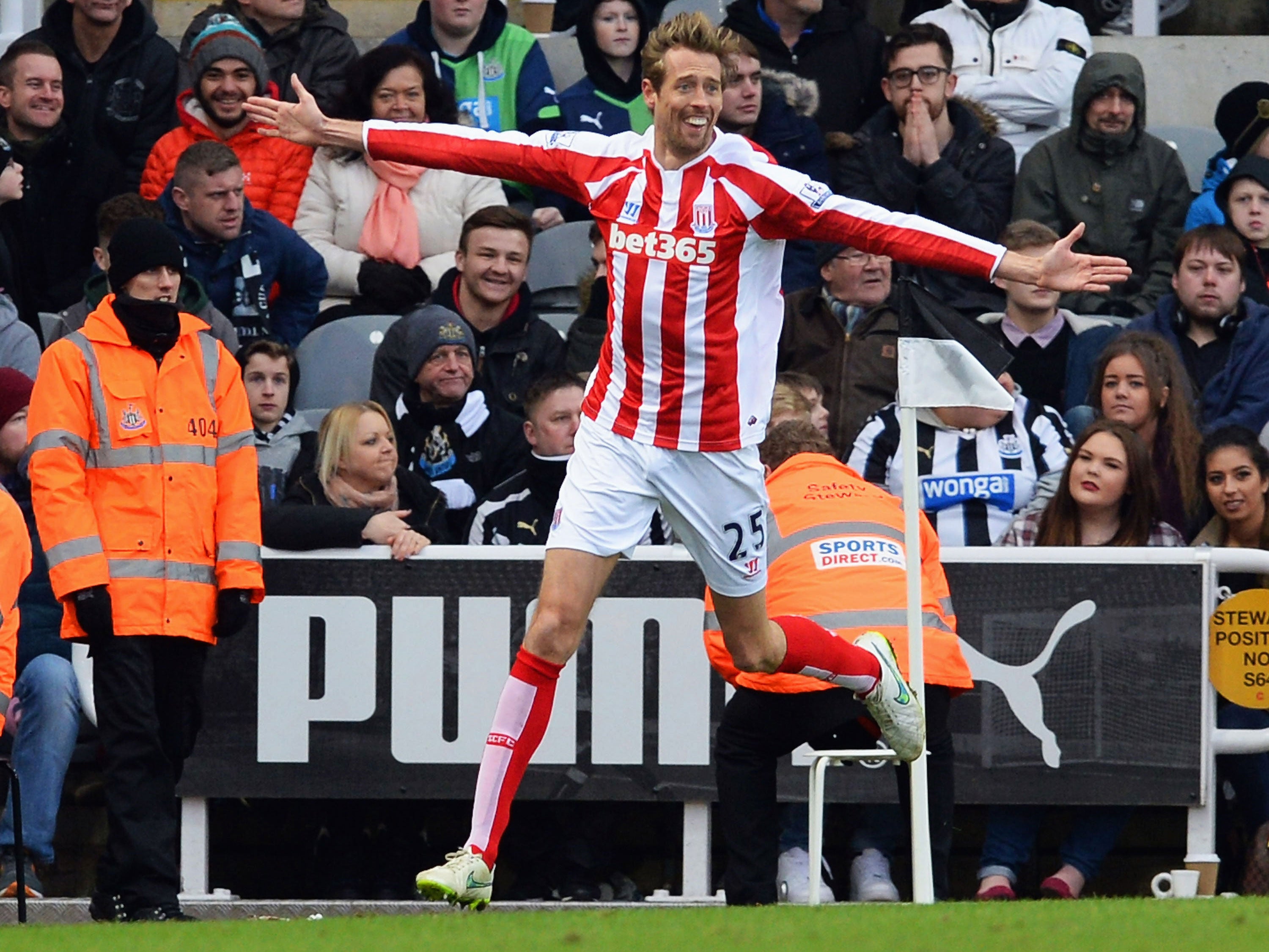 Peter Crouch scores a late equaliser against Newcastle