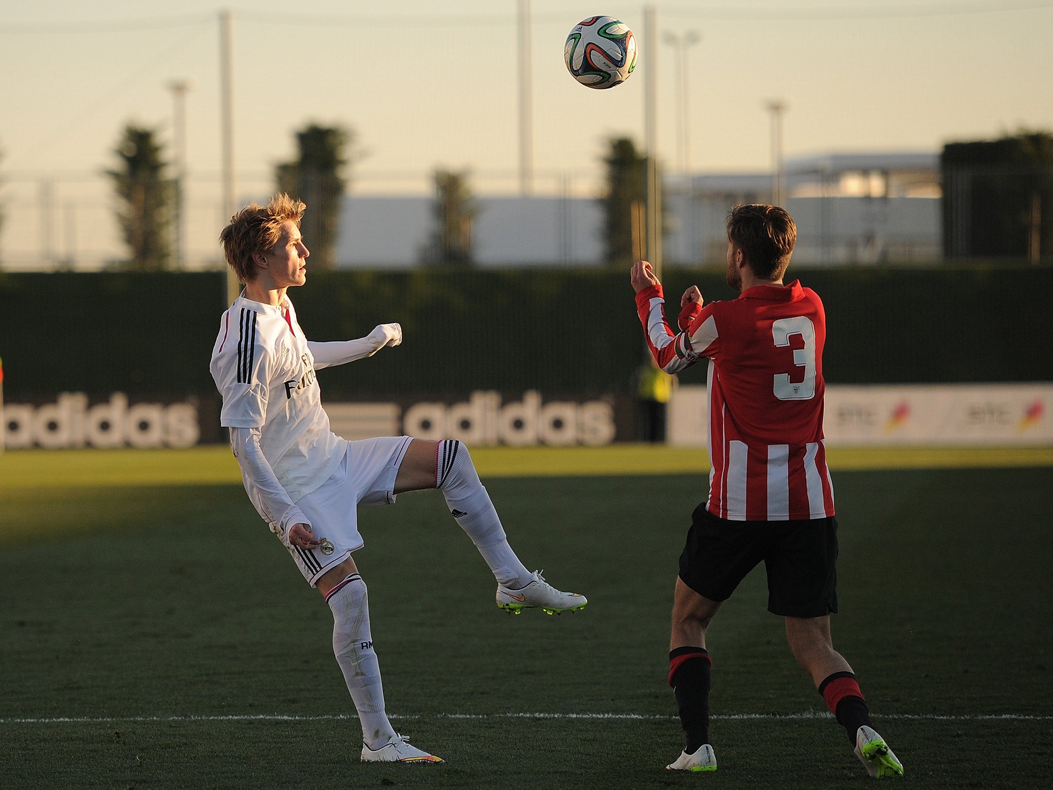 Martin Odegaard of Real Madrid Castilla in action against Egoitz Magdaleno